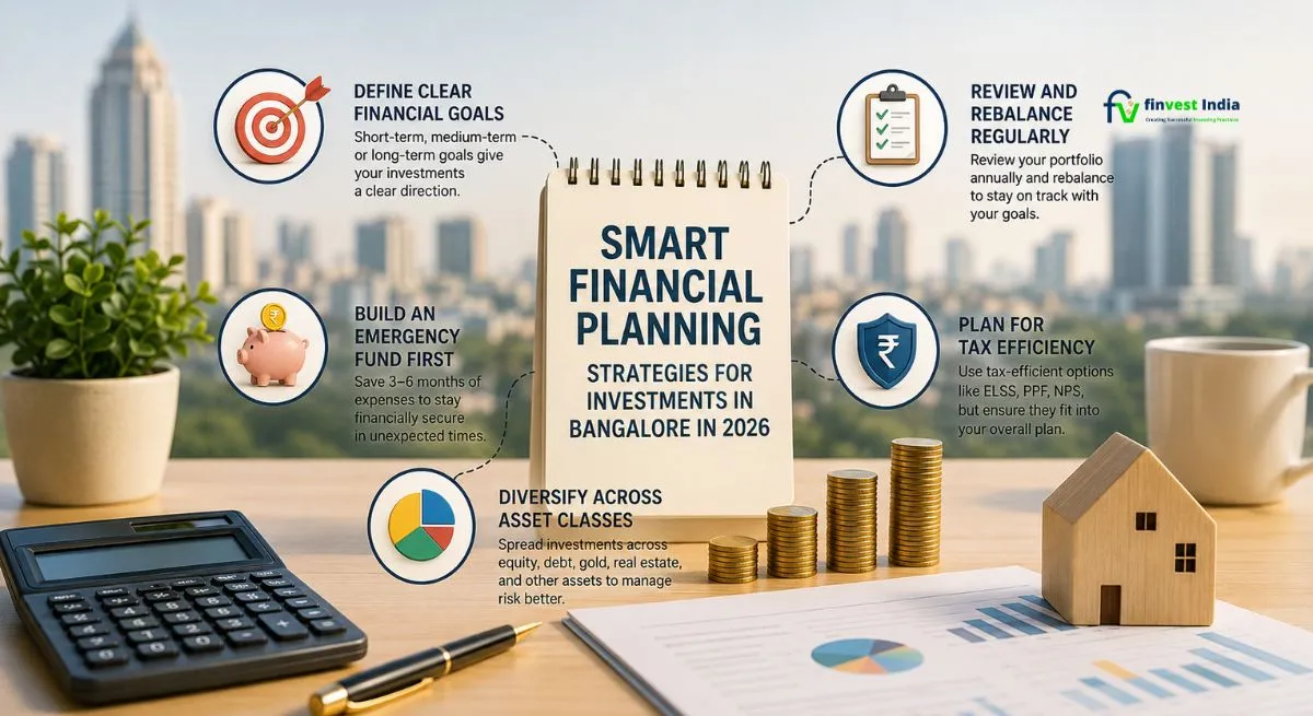 Smart financial planning strategies for Investments in Bangalore with goal-based investing, asset diversification, emergency fund, and tax-efficient investment planning - Finvest India