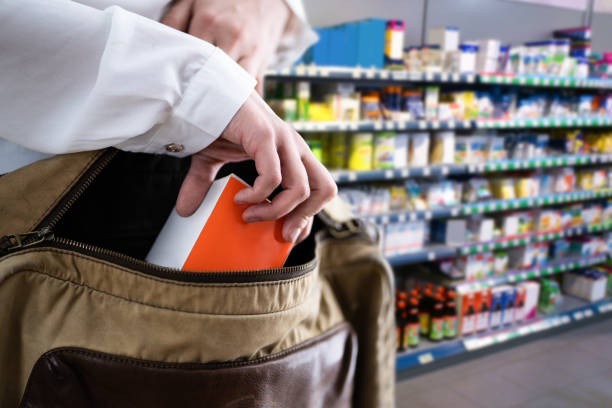 Retail Shoplifting. Woman Stealing In Supermarket