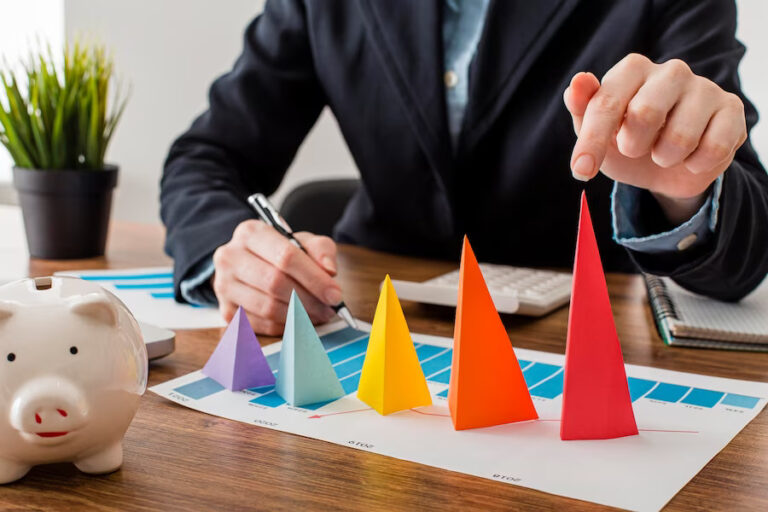front-view-businessman-with-colorful-cones-representing-growth_23-2148780634