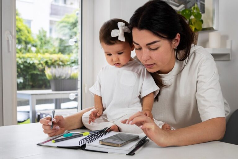 side-view-woman-working-with-baby_23-2149761703