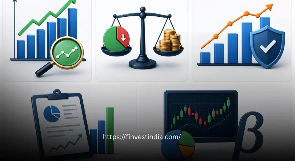 "Risk-adjusted return metrics illustration showing Sharpe ratio, volatility, and investment risk analysis in mutual funds"